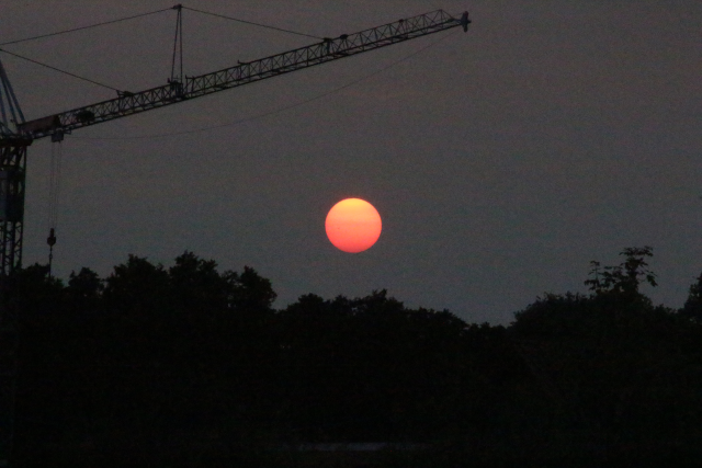 sunset with a crane